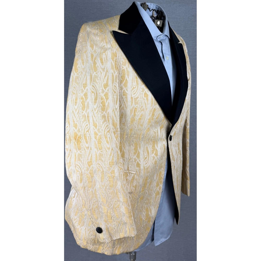 Vintage 50s Delton Dinner Jacket Gold Jacquard Tuxedo Blazer Peak Lapel 38L